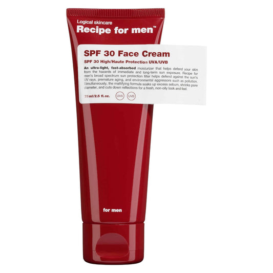 Recipe For Men, SPF 30 Face Cream, Moisturizer, Cream, For Face, SPF30, 75 ml